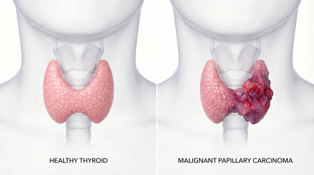 Thyroid Cancer Comparison Healthy vs Papillary Carcinoma 3D