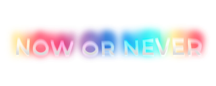 Now or never png word sticker, neon psychedelic typography, transparent background