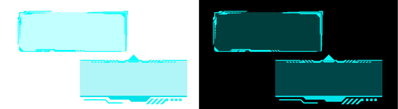 PNG image of&nbsp;Modern futuristic technology glowing neon cyan borders text box for digital display on transparent background.