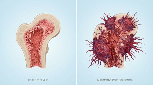 Osteosarcoma Comparison Healthy Femur Bone vs Malignant 3D