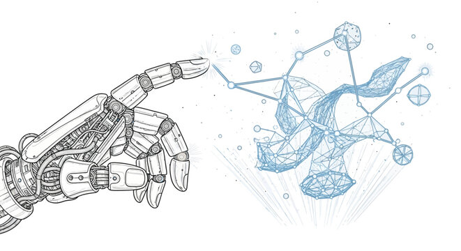 AI Robot Hand Connecting Digital Network, Artificial Intelligence Technology Concept