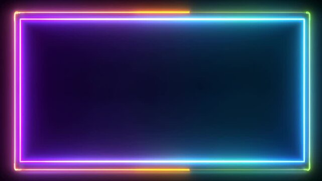 Neon rectangle frames glowing with vibrant gradient colors on black background