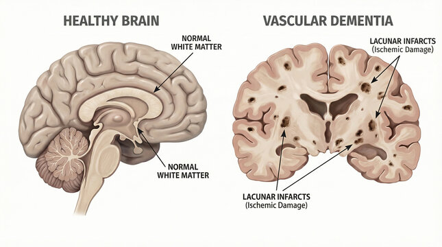 Vascular Dementia and Lacunar Infarcts vs Healthy Brain Cross Section
