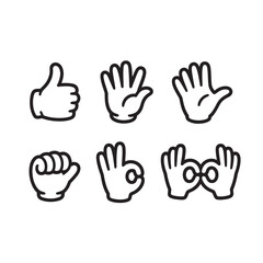 Obraz premium Set of minimalist cartoon hand icons featuring palm and double okay.
