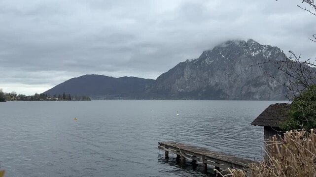 Lake mountains traunsee coudy weather