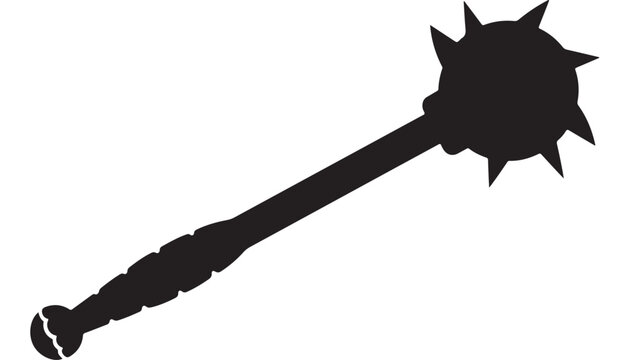 Spiked Flail Silhouette, Black Medieval Weapon Icon for Fantasy and Historical Design