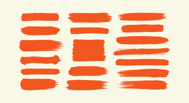 Set of Orange Grunge Brush Strokes and Paint Splatters Collection for Creative Graphic Design Assets