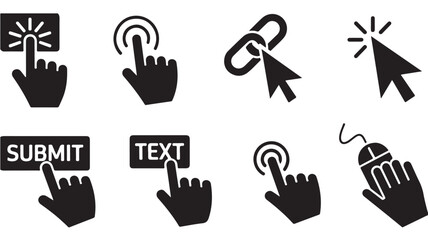 Fototapeta premium Black Hand Cursor Icons Clicking Buttons For Web Technology Concepts Isolated on White