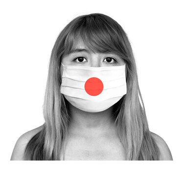 Japanese woman wearing a face mask during coronavirus pandemic mockup