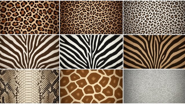A visually striking collection of diverse animal patterns showcasing intricate textures and natural markings, offering inspiration for design and appreciation of wildlife aesthetics