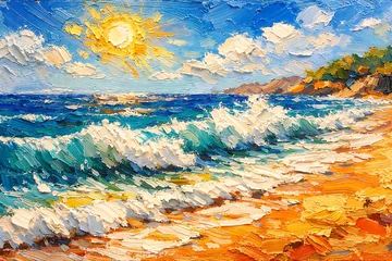 Summer ocean beach scene with impasto waves and sunset © Toufiqul