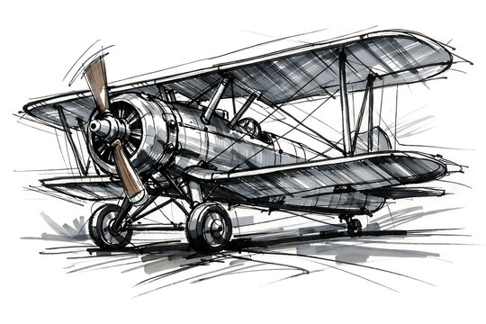 Vintage biplane with single propeller and two wings vintage airplane classic plane
