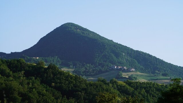 Panorama of Valestra mount and the mountains of the Emilia hills seen from Baiso, Reggio Emilia, Emilia Romagna, Italy