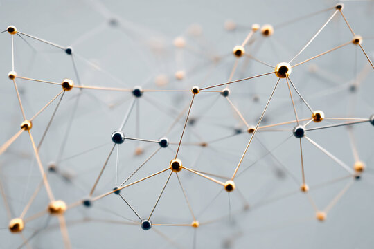Connected data network with metal texture, abstract design. Complex scientific molecular structure