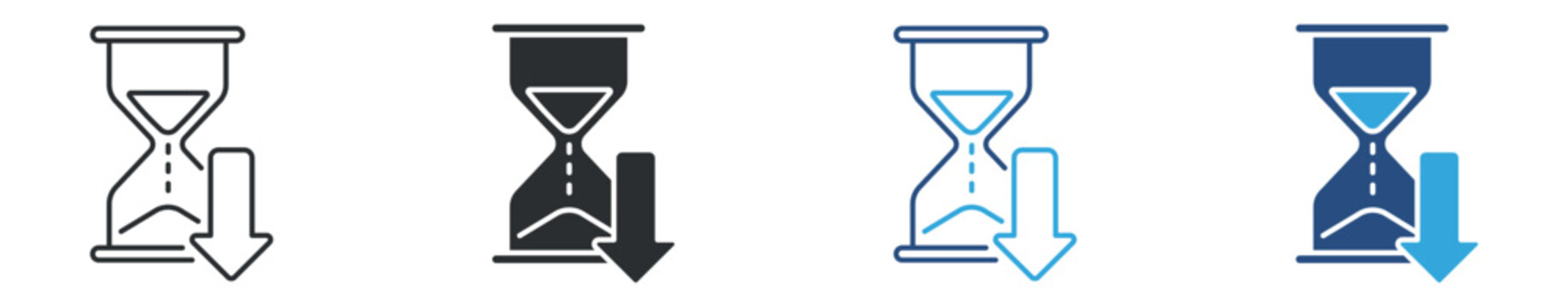 Hourglass Down Arrow Icon Set, Time Decrease and Deadline Concept, Countdown and Expiration Symbol, Vector Illustration