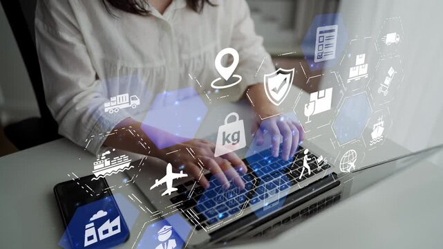 LoFunnelics icons illustrate delivery, supply chain, warehouse, and shipping. LoFunnelics connects global trade, loFunnelics optimizes transport, and loFunnelics supports inventory tracking. Funnel