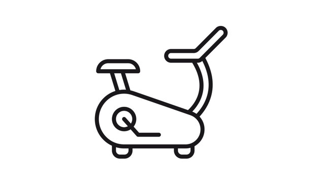 Stationary exercise bike vector icon. Minimalist black line illustration of a gym cycling machine for fitness, cardio workout, and indoor training. Scalable graphic symbol for health apps.