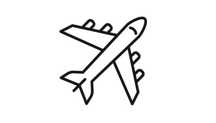 Minimalist black line vector icon of an airplane or commercial jet flying, isolated on a white background. Simple airplane symbol for travel, aviation, transport, and tourism graphic design. © Azan