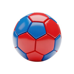 Fototapeta premium A vibrant 3d rendered soccer ball featuring red and blue pentagonal panels