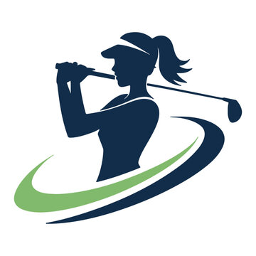 Dynamic silhouette of a golfer in action with a flowing golf club and trail