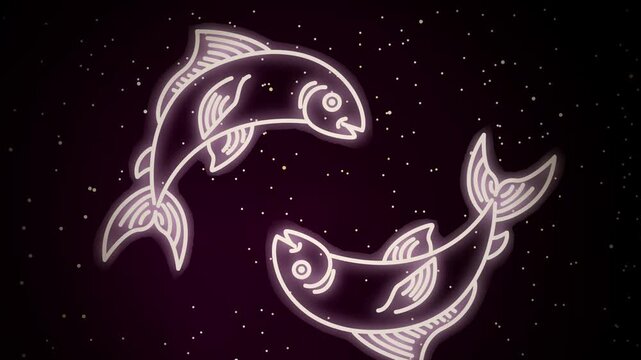 pisces constellation with swimming fish in starry night