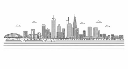 Obraz premium City skyline with modern buildings and bridge.