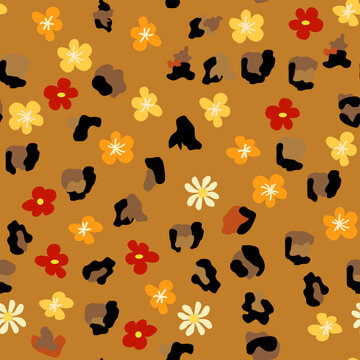 Leopard print with flowers and leaves. Design for leopard print textile fabric. Suitable for fashion