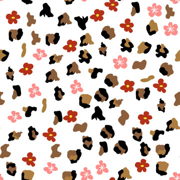 Leopard print with flowers and leaves. Design for leopard print textile fabric. Suitable for fashion