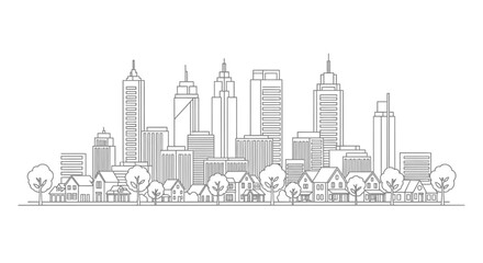 Fototapeta premium City skyline with buildings and trees.