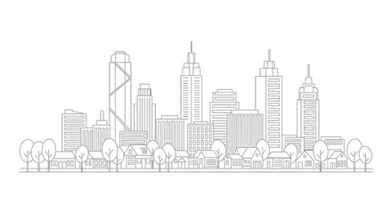 Fototapeta premium City skyline with buildings and trees.
