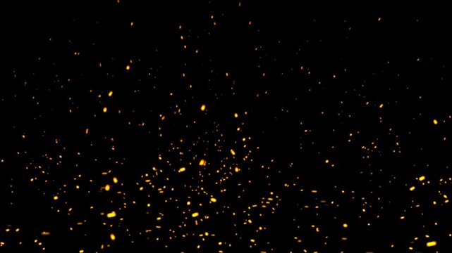 Abstract dark glitter fire particles lights, Flying around fire dust particles sparks or ember from a burning fire with realistic movement, Fire embers particles over black background,