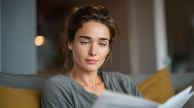 Woman with lupus butterfly rash on cheeks sits in golden hour window light reading autoimmune research pamphlet, fatigue evident in posture, perfect for lupus awareness, autoimmune disease, and cont