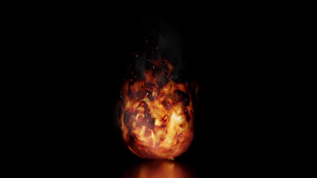 One Large Burning Fire Flame with Reflection - 3d 4k animation (3840 x 2160 px)