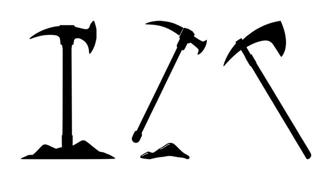 Data mining pickaxe icon set with solid black icon on white background featuring mining, binary code, technology with vector and illustration