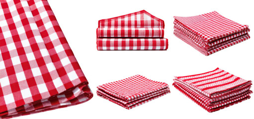 Fototapeta premium set of red and white checkered tablecloths isolated on a white background