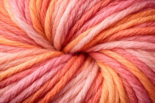 Detalle de ovillo de lana de color rosa y naranja.