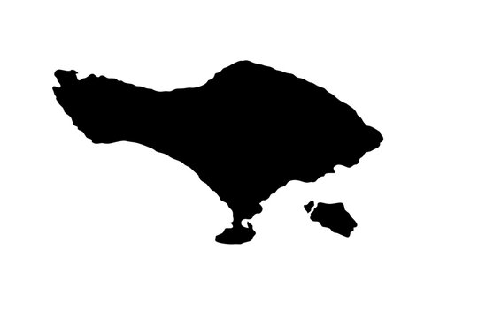 Detailed Bali Island Map Silhouette Vector Illustration Isolated on White Background for Travel Design, Tourism, and Geography Projects, Featuring the Main Island and Nusa Penida in Indonesia.