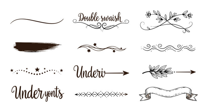 Collection of decorative and handwritten style design elements and banners