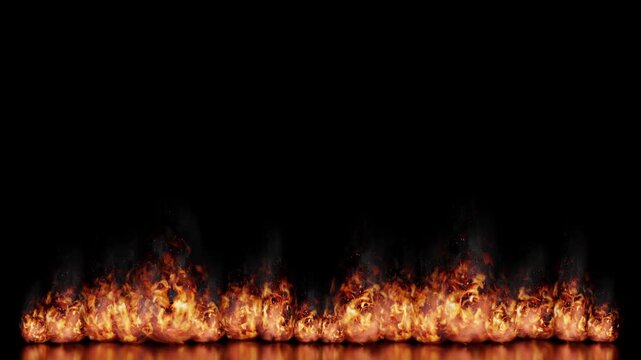 Small Burning Fire Flames at the Bottom with Reflection - 3d 4k animation (3840 x 2160 px)