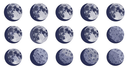 Obraz premium Collection of different phases of the moon in various sizes and textures