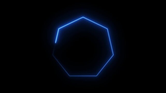 Neon polygon technology animation with glowing blue hexagon light shape loop effect showing futuristic geometric motion on dark background 4k animation video
