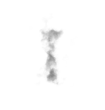 Abstract black smoke dust particles floating vertical dispersion isolated transparent background soft mist fog powder explosion dynamic vapor effect