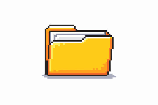 Retro Pixel Art Folder Icon in 8-bit Style for Digital Directory and File Storage. Vintage Computer Interface Symbol for Data Organization, Document Archive, and Office Software Management.