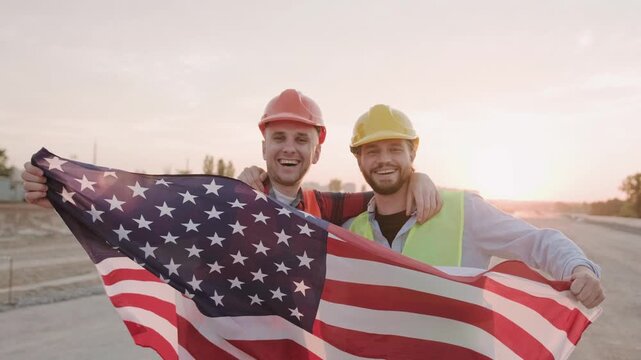 Portrait of happy American males working on site