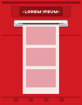Photobooth with instant photo strip dispenser for Gen Z or vintage 90s style concept.