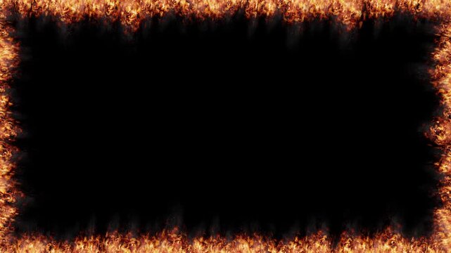 Thin Rectangular Border Made of Burning Fire - 3d 4k animation (3840 x 2160 px)