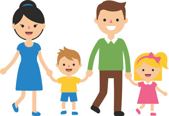 Obraz premium A cartoon family of four walking together