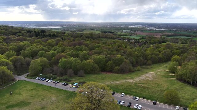Open Grass Clearing High Beech Epping Forest Aerial 4K