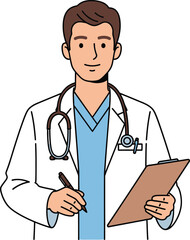 Fototapeta premium A cartoon doctor with a clipboard and pen