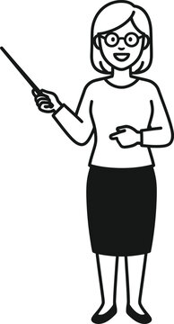 A woman in glasses holding a pointer stick